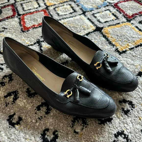 Salvatore Ferragamo Womens Animal Print Loafers 8.5 Black Lizard Whimsigoth - Picture 12 of 13